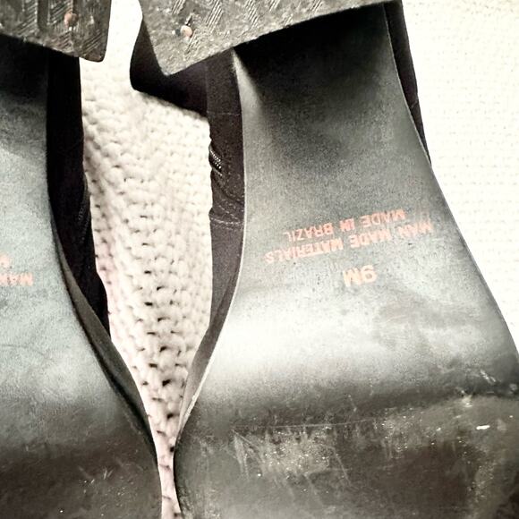 Mia Vintage Black Nylon Stretch Square Toe Platform 90s Y2K Mid Calf Boots 9 - Picture 11 of 13